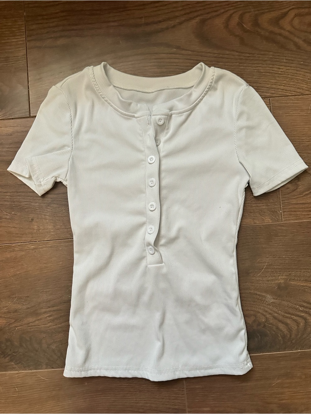 Classic White Ribbed Henley Short Sleeve Tee